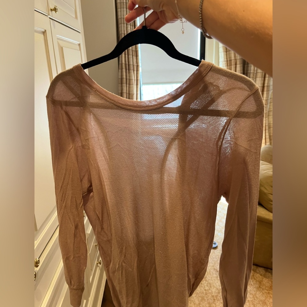 Kain Label Long Sleeve Nude Knit Mini T-Shirt Dress with Mesh Back